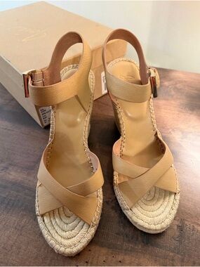 Joie Tan Leather Espadrille Wedge Sandals